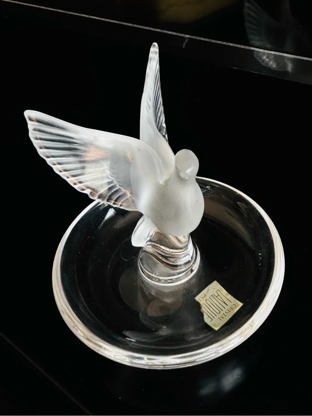 Signed Lalique Frosted White Dove Vanity Tray